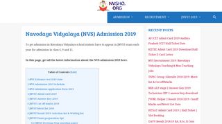 Navodaya Vidyalaya NVS Admission 2019 - JNVST Notification nvshq ...