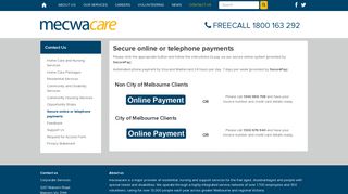Secure online or telephone payments · Contact Us · mecwacare