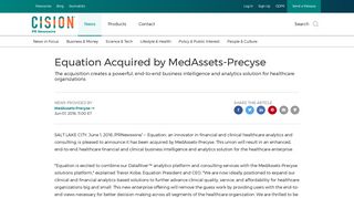 Equation Acquired by MedAssets-Precyse - PR Newswire