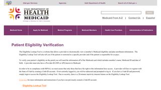 Patient Eligibility Verification | Utah Medicaid