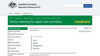 Online claiming for aged care providers - Australian Government ...