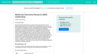 Medicinal Chemistry Research | RG Impact Rankings 2018 and 2019