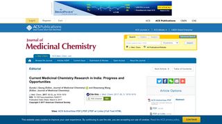 Current Medicinal Chemistry Research in India: Progress and ...