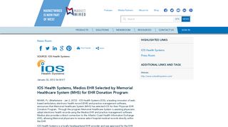 IOS Health Systems, Medios EHR Selected by Memorial Healthcare ...