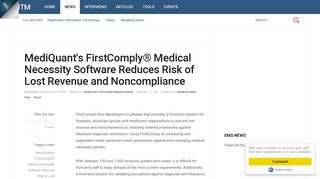 MediQuant's FirstComply® Medical Necessity Software Reduces Risk ...