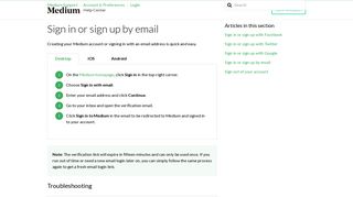 Sign in or sign up by email – Medium Support