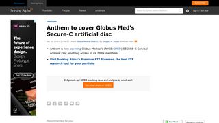 Anthem to cover Globus Med's Secure-C artificial disc - Seeking Alpha