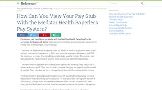 How Can You View Your Pay Stub With the Medstar Health Paperless ...