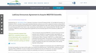 LabCorp Announces Agreement to Acquire MEDTOX Scientific ...