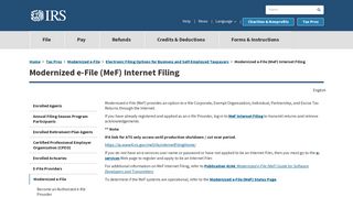 Modernized e-File (MeF) Internet Filing | Internal Revenue Service