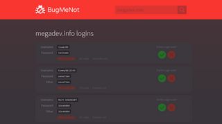 megadev.info passwords - BugMeNot