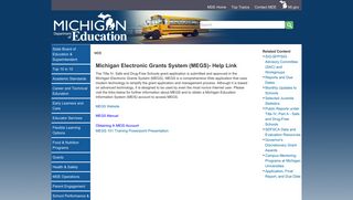 MDE - Michigan Electronic Grants System (MEGS)- Help Link