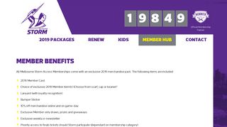 Member Benefits - Melbourne Storm - 2019 Memberships