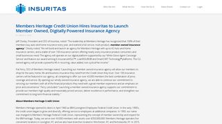 Members Heritage Credit Union Hires Insuritas to Launch Member ...
