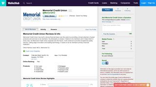 Memorial Credit Union Reviews - WalletHub