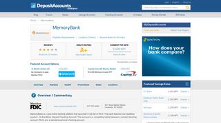 MemoryBank Reviews and Rates - Deposit Accounts