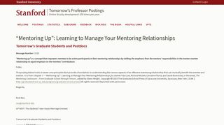 “Mentoring Up”: Learning to Manage Your Mentoring Relationships ...