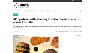 KFC partners with Menulog to deliver to across Australia - News.com.au