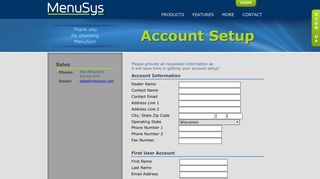 MenuSys - Account Setup
