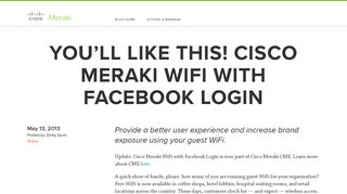 You'll like this! Cisco Meraki WiFi with Facebook Login - Cisco Meraki ...