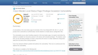 Cisco Meraki Local Status Page Privilege Escalation Vulnerability
