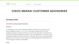 Cisco Meraki Customer Advisories