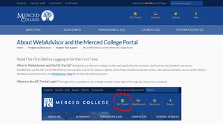 Merced College - About WebAdvisor and the Merced College Portal