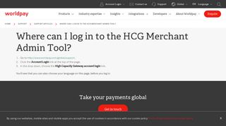Where can I log in to the HCG Merchant Admin Tool? | Worldpay