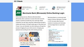 Merchants Bank (Minnesota) Online Banking Login - CC Bank