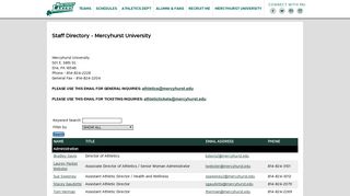 Mercyhurst Athletics - Staff Directory - Mercyhurst University