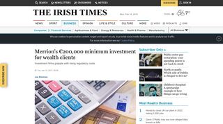 Merrion's €200,000 minimum investment for wealth clients - Irish Times