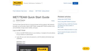 MET/TEAM Quick Start Guide – Fluke Calibration Help Center