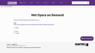 Met Opera on Demand | Hunter College Libraries