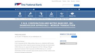 FNB Corporation and Metro Bancorp, Inc ... - First National Bank