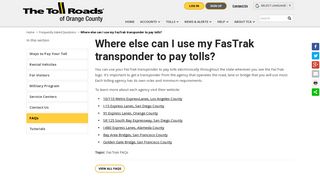 Where else can I use my FasTrak transponder to pay tolls? | The Toll ...