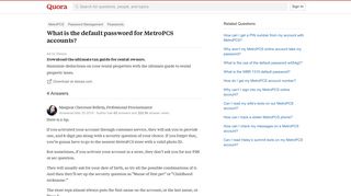 What is the default password for MetroPCS accounts? - Quora