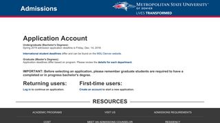 Application Account - MSU Denver