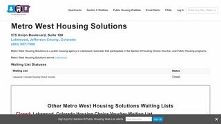 Metro West Housing Solutions, CO | Section 8 and Public Housing