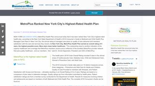 MetroPlus Ranked New York City's Highest-Rated Health Plan ...