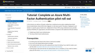 Enabling an Azure Multi-Factor Authentication pilot | Microsoft Docs