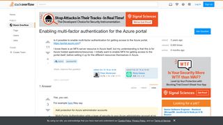 Enabling multi-factor authentication for the Azure portal - Stack ...
