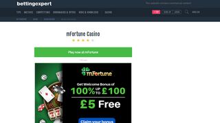 mFortune Casino - £5 no deposit and up to £100 match bonus