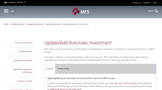 MFS Access: Add or Update Automatic Investments | MFS