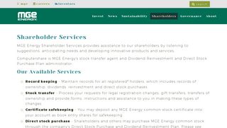 Shareholder Services - MGE Energy, Inc. - Madison, Wisconsin