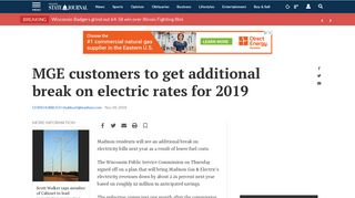 MGE customers to get additional break on electric rates ... - Madison.com