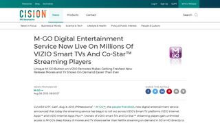 M-GO Digital Entertainment Service Now Live On Millions Of VIZIO ...