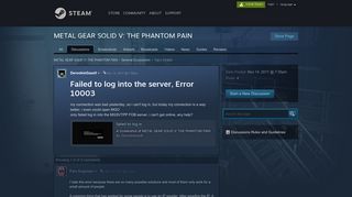 Failed to log into the server, Error 10003 :: METAL GEAR SOLID V ...