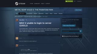 MGS V unable to login to server (10012) :: METAL GEAR SOLID V ...
