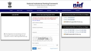 Login-MHRD, National Institutional Ranking Framework (NIRF)