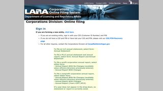 Corporations Division - Login Page